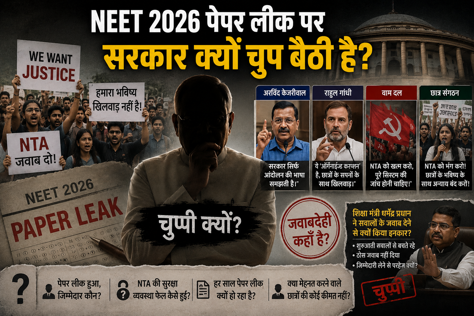 NEET 2026 Paper Leak: छात्रों के भविष्य पर सरकार क्यों चुप है?