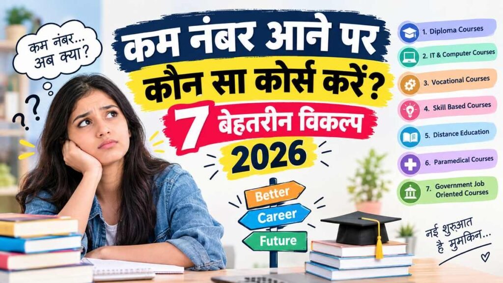 कम नंबर आने के बाद कोर्स चुनता हुआ छात्र, करियर विकल्पों की गाइड